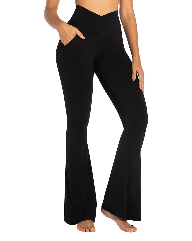  Sunzel Flare Leggings for Women with Pockets, Crossover Yoga  Pants with Tummy Control, High Waisted and Wide Leg 30 Inseam Caramel Cafe  X-Small : Sports & Outdoors