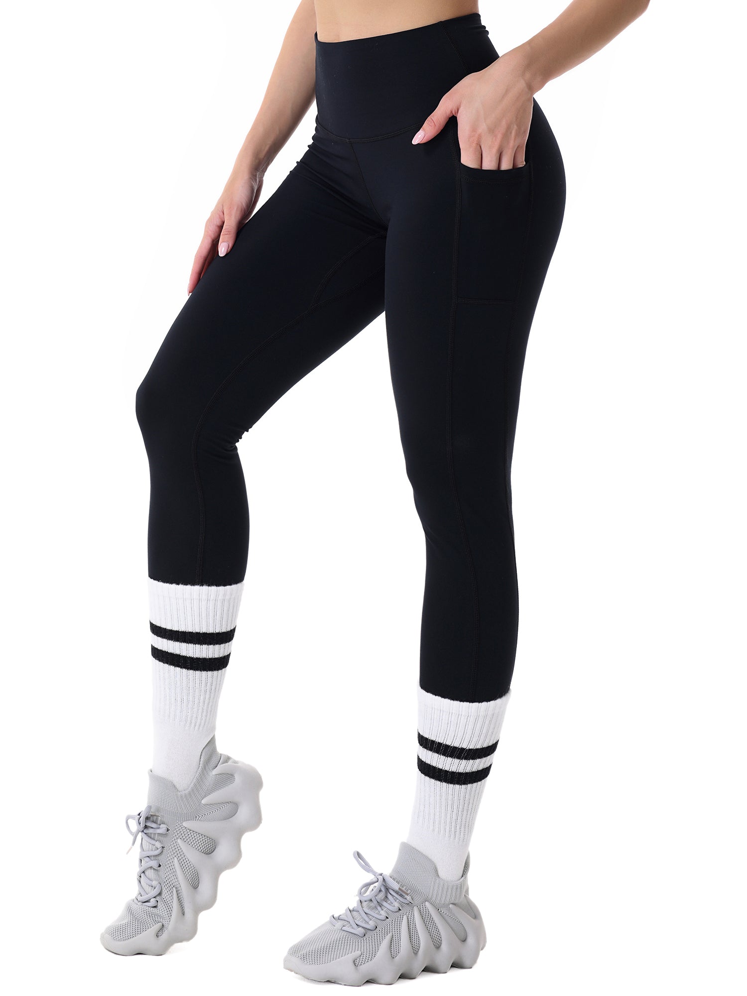 Black Leggings With One White Stripe - A Girl Exercising