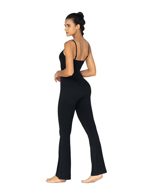 Sunzel Flare Jumpsuits for Women Spaghetti Straps Scoop Neck Bodycon Tummy Control Yoga Workout Unitard Romper Bell Bottoms