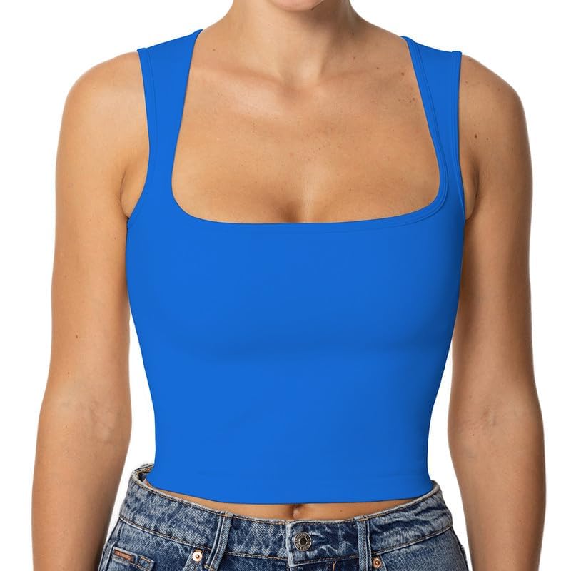 Sunzel Women's Sexy Sleeveless Crop Top Seamless Wide Square Neck Going Out Tops Summer Trendy Workout Yoga Casual Tank Top