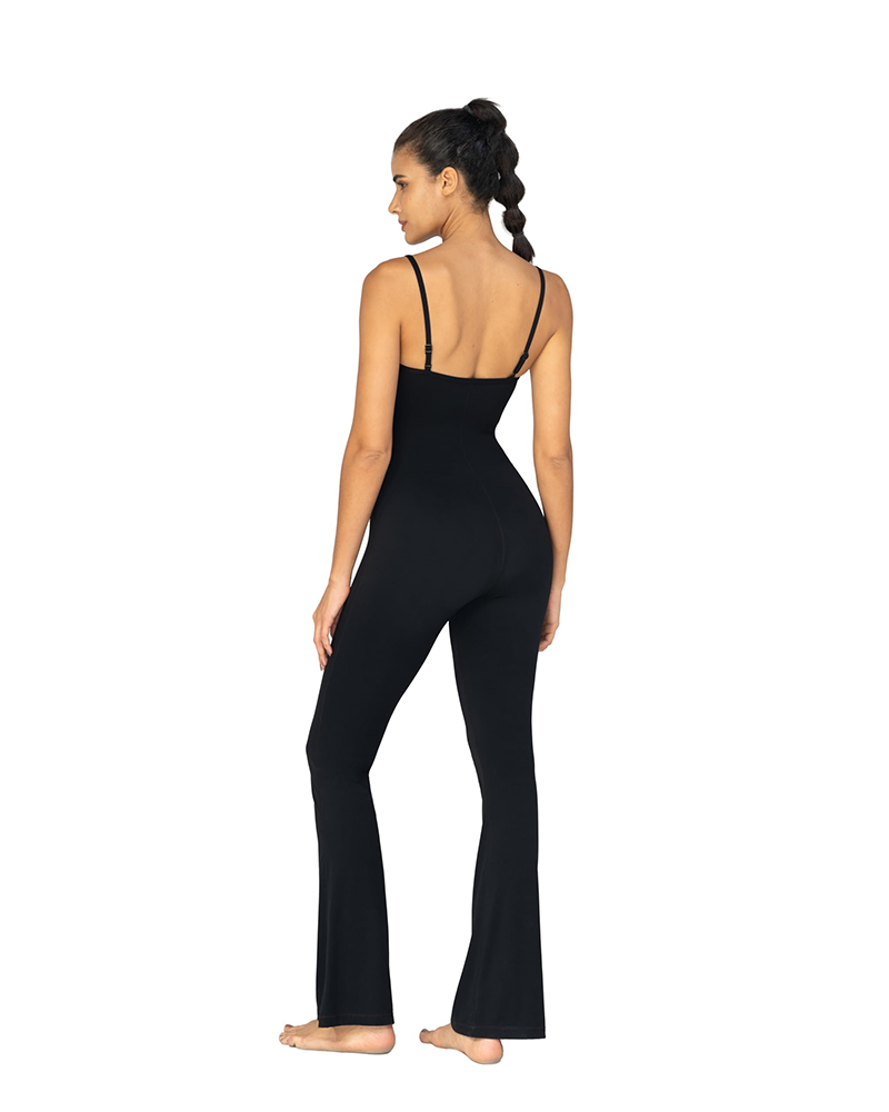 Sunzel Flare Jumpsuits for Women Spaghetti Straps Scoop Neck Bodycon Tummy Control Yoga Workout Unitard Romper Bell Bottoms