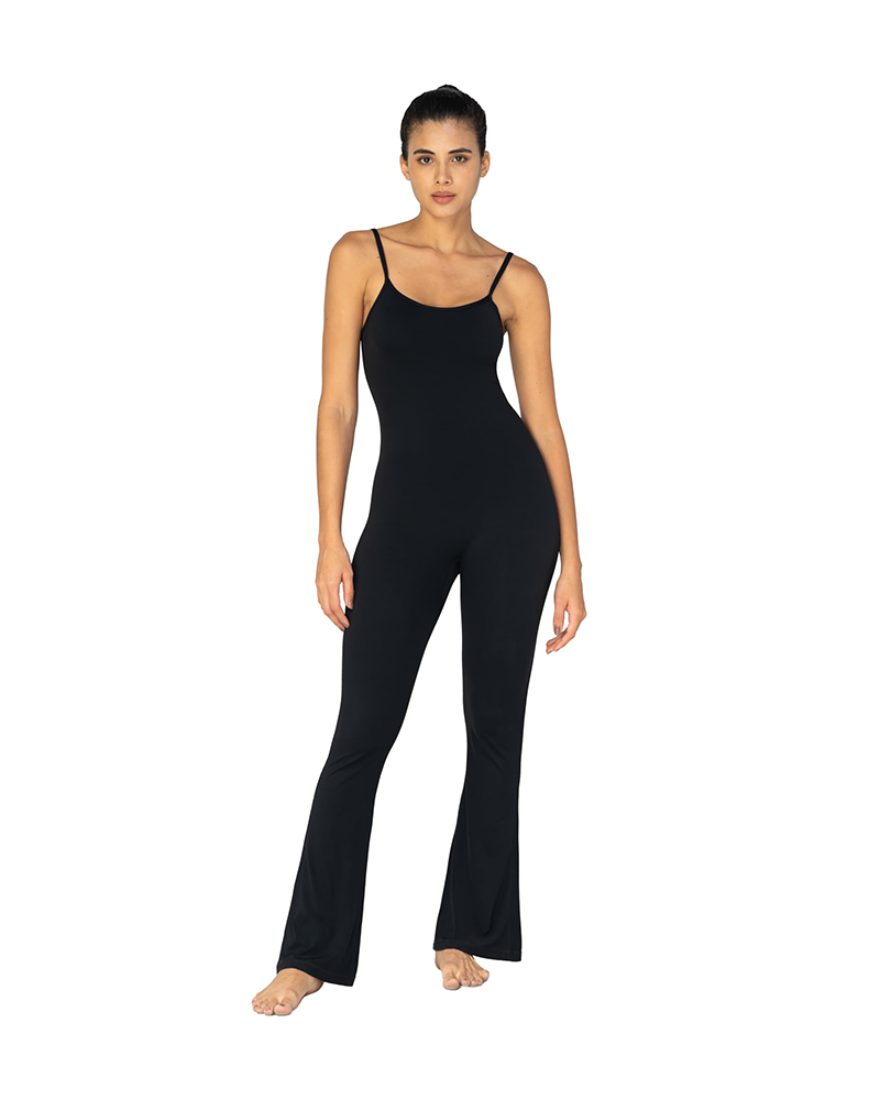 Sunzel Flare Jumpsuits for Women Spaghetti Straps Scoop Neck Bodycon Tummy Control Yoga Workout Unitard Romper Bell Bottoms