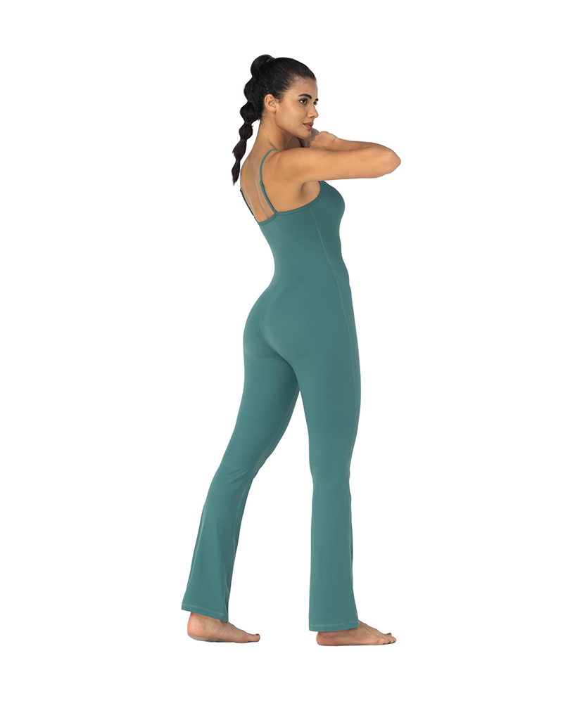 Sunzel Flare Jumpsuits for Women Spaghetti Straps Scoop Neck Bodycon Tummy Control Yoga Workout Unitard Romper Bell Bottoms