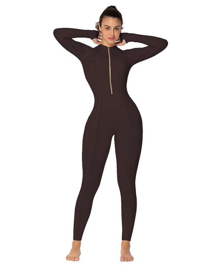 25" Women's Long Sleeve Bodycon Zip Jumpsuits