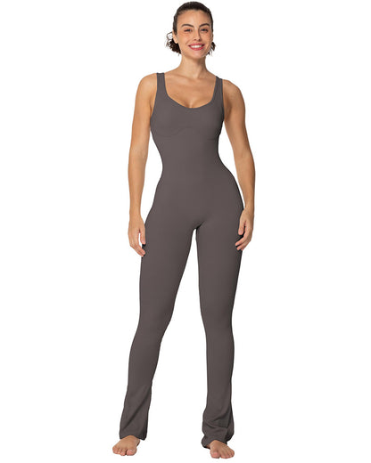 Sleeveless flared leg jumpsuits with built-in padding