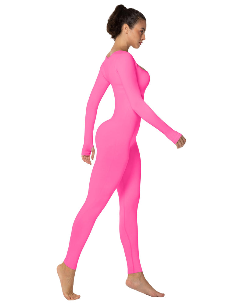Women's Square Neck Long Sleeve Tummy Control Jumpsuits – Sunzel